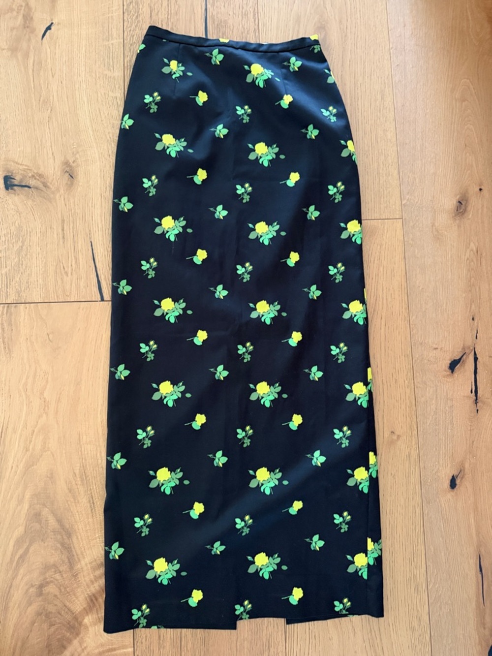 Floral Midi Maxi Skirt - Black with Yellow & Green Floral Print. Only worn once